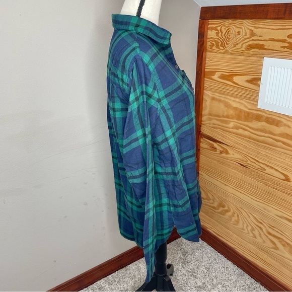 Old Navy The Classic Shirt Button Up Flannel Blue Green Plaid Large - Picture 2 of 8